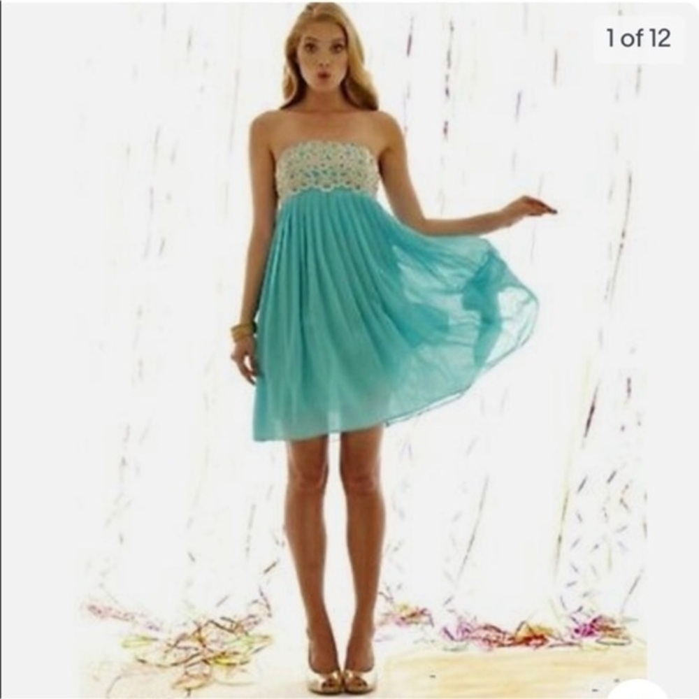 Lilly Pulitzer Jillie Night Out dress Chic Strapless Jewel Silk Gold Empire Sz 2 - Picture 1 of 16